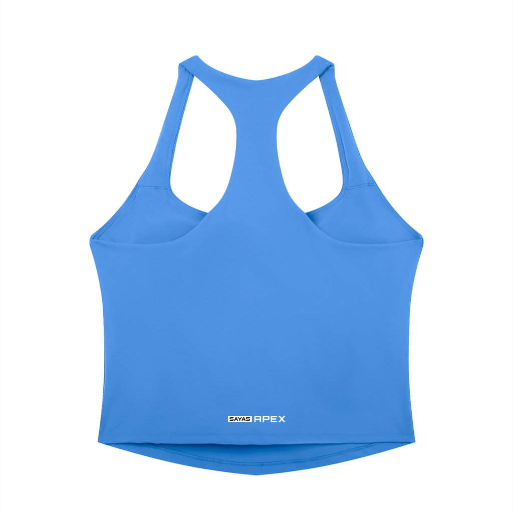 Sayas Apex women's pickleball tank top, tight fit in blue and black stretch knit, photo 5