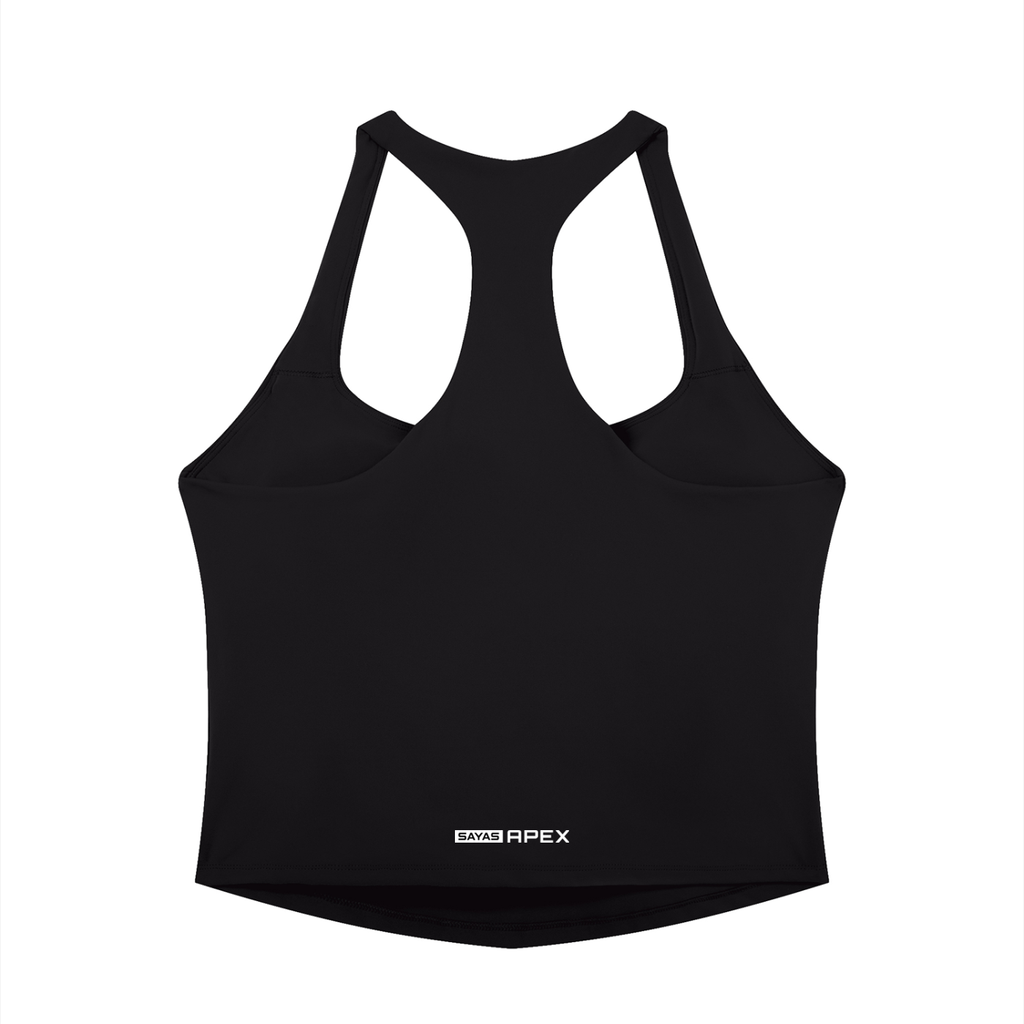 Sayas Apex women's pickleball tank top, tight fit in blue and black stretch knit, photo 3