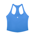 Sayas Apex women's pickleball tank top, tight fit in blue and black stretch knit, photo 4