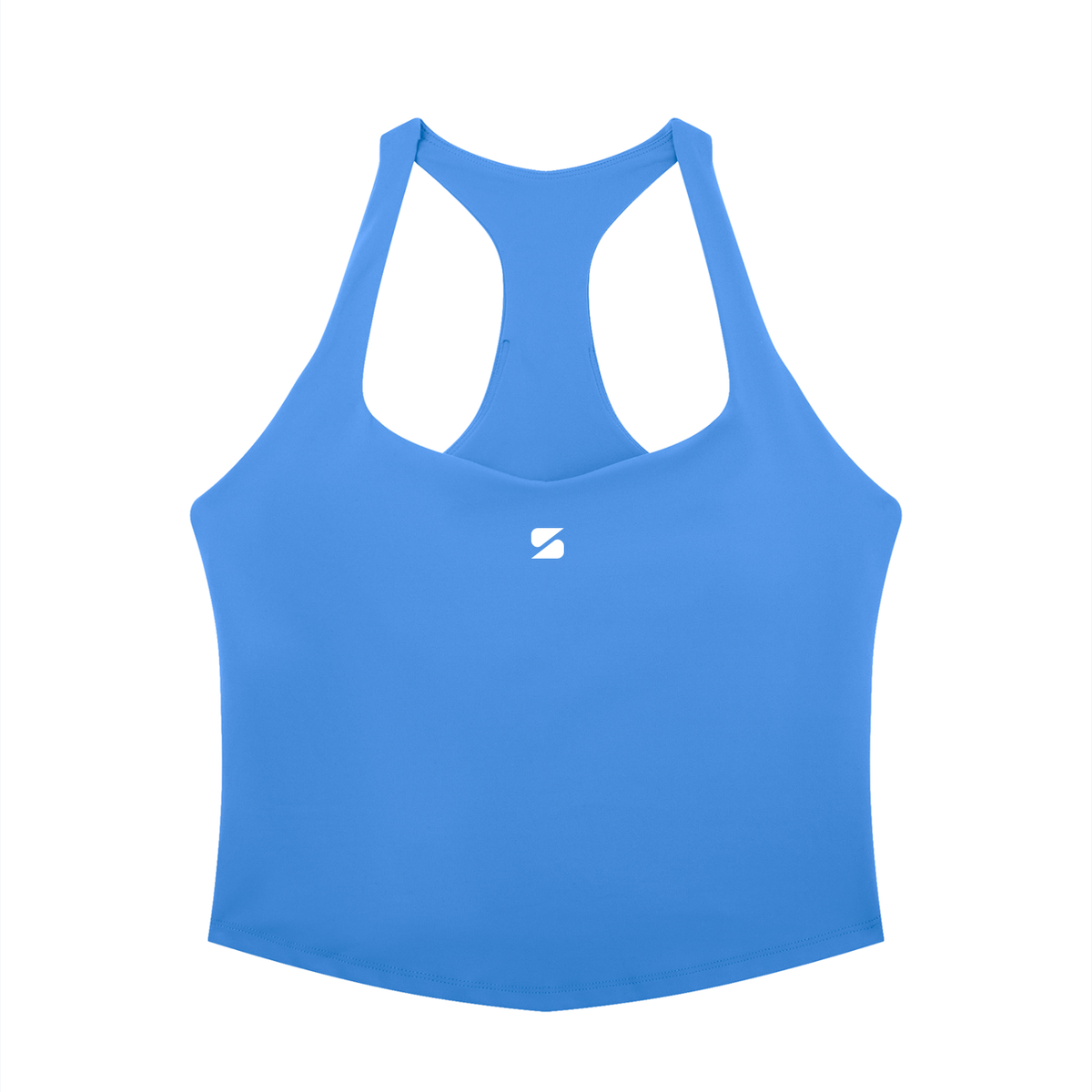 Sayas Apex women's pickleball tank top, tight fit in blue and black stretch knit, photo 4