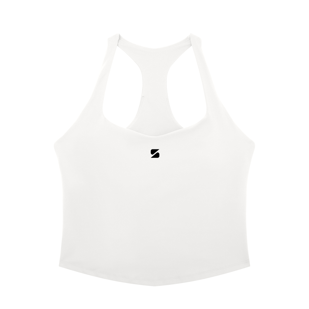 Sayas Apex women's pickleball tank top in white, tight fit stretch knit, photo 2