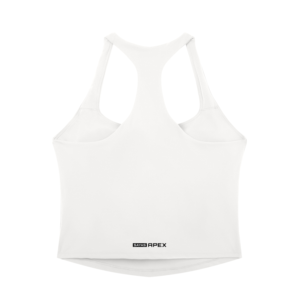 Sayas Apex women's pickleball tank top in white, tight fit stretch knit, photo 3